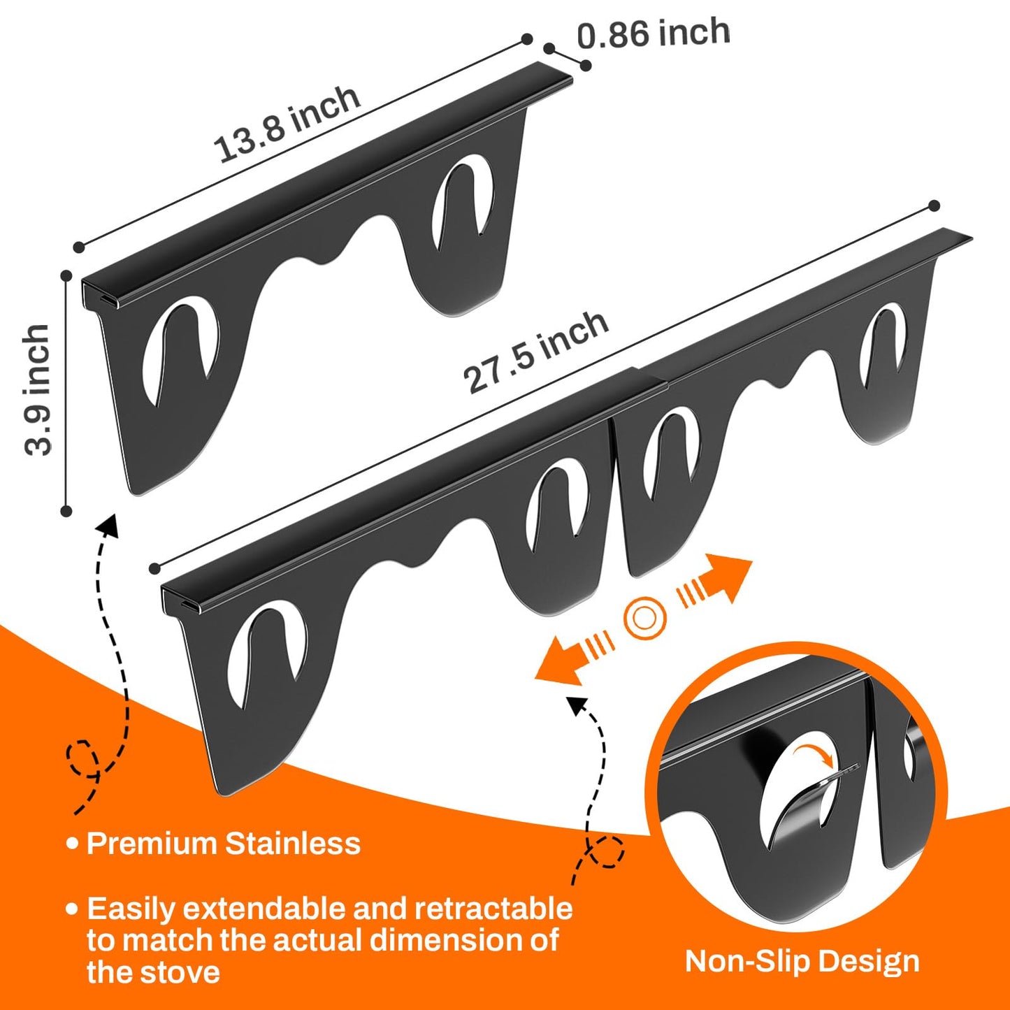 Stove Gap Covers Stainless Steel, 2 Pack Stove Gap Filler for Kitchen, Range Trim Kit for Counter Sink, Adjustable Length 13" to 28" Heat Resistant Stove Guard Between Stove & Countertop, Black