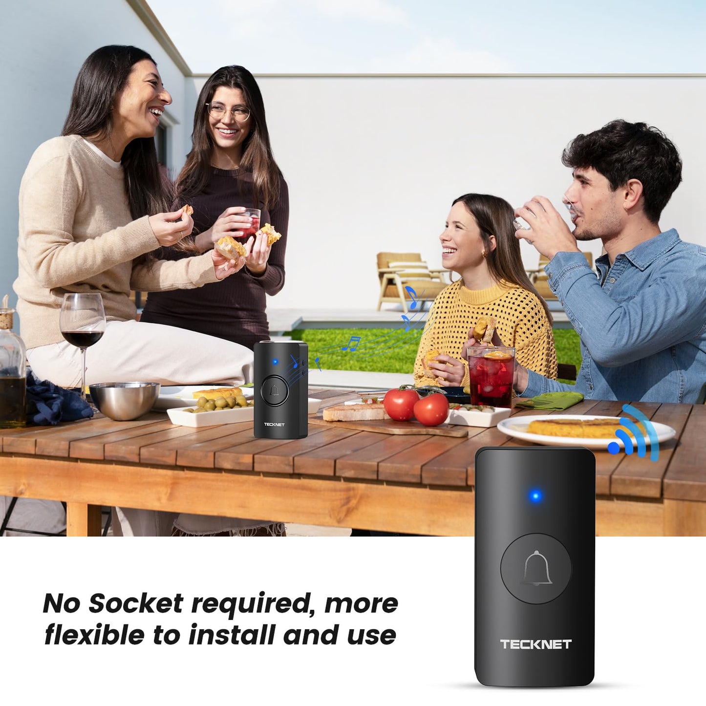 TECKNET Wireless Doorbell 1300FT, IP67 Waterproof Classroom Doorbell Battery-Powered Door Bell, 60 Chimes 5-Level Volume, Electric Doorbells No Plug-in Required for Home Classroom Teachers Warehouse