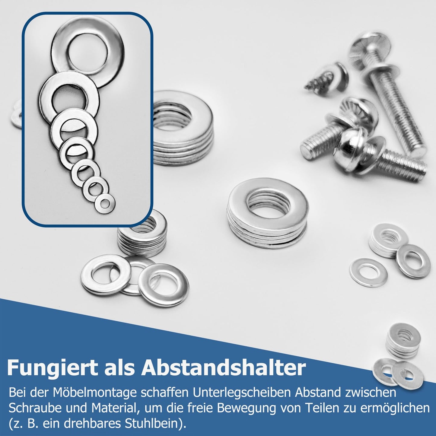 Kviceo Stainless Steel Flat Washer Set – 18-8 (304) Stainless Steel, Assorted Sizes for Automotive, Home, Industrial & DIY Use, with Plastic Case (547, M3, M4, M5, M6, M8, M10, M12)