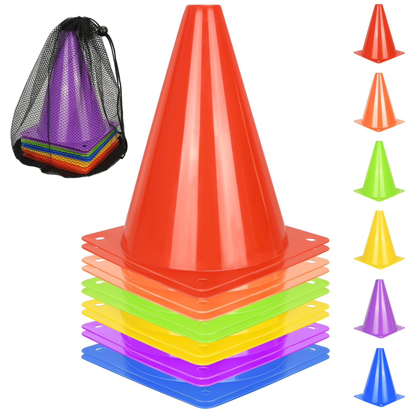 PXZBLG 12pcs 7 Inch Soccer Cones, Plastic Traffic Training Cones for Basketball Football Skating Drills Practice, 6 Colors