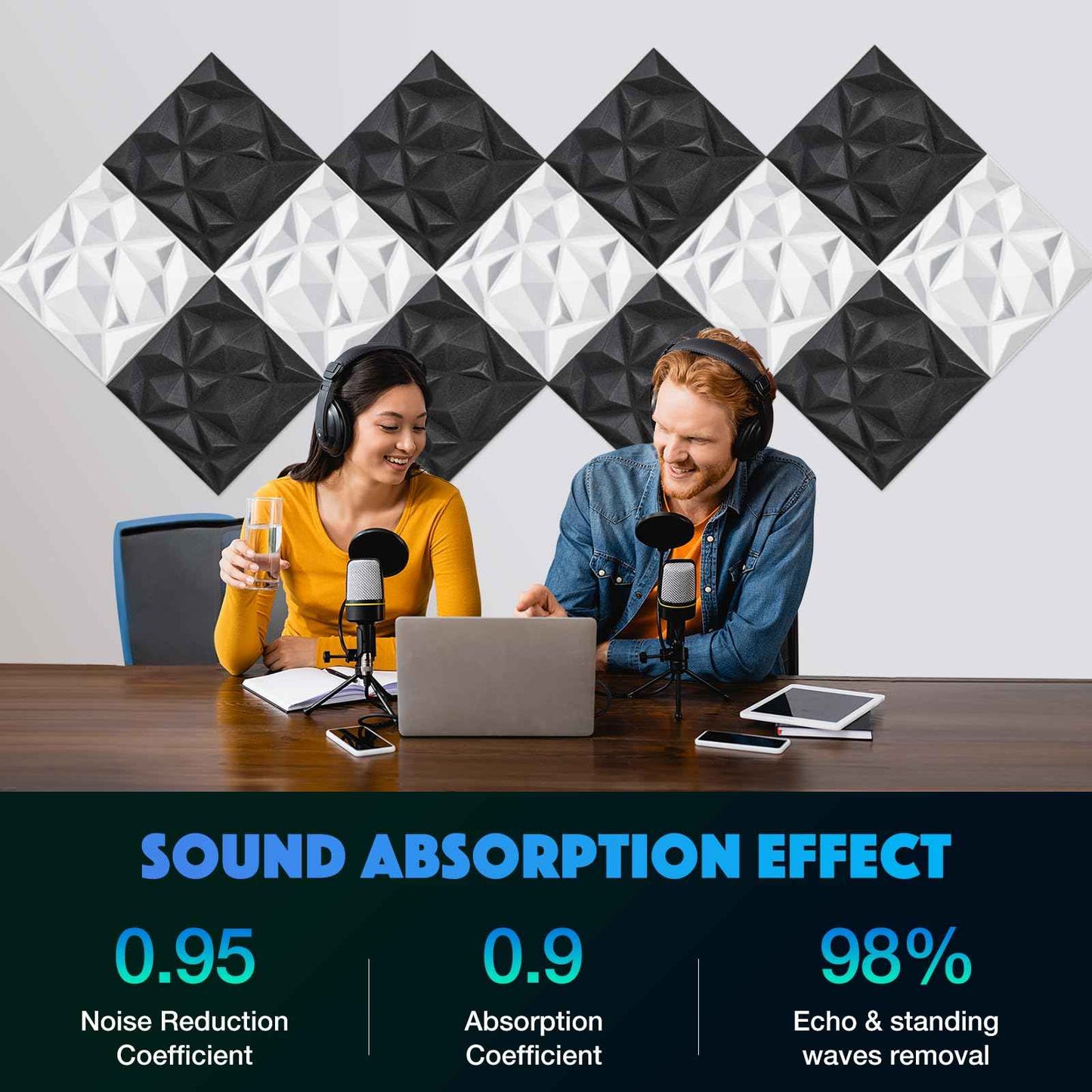 Acoustic 3D Wall Panels,24 Pack Sound Proof Felt Panels for Interior Wall Décor, Hollow Sound Absorbing Panel for Studio, Living Room, Home, Hotel, 12''x12'' Cover 24 sq ft (Black, 24 Pack)