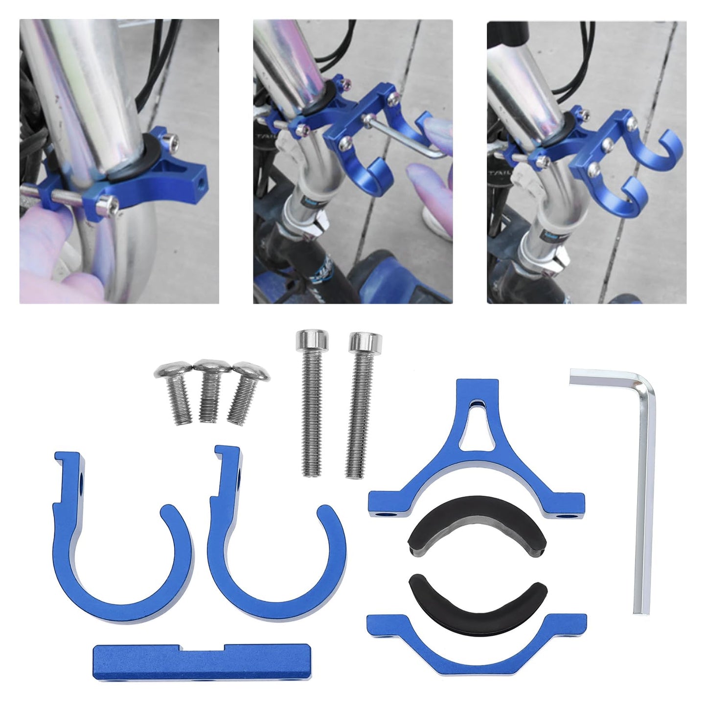 Create idea Aluminum Alloy Double Hook Holder Claw Hook Storage Bag Hook for 18mm-35mm Handlebar Diameter Blue