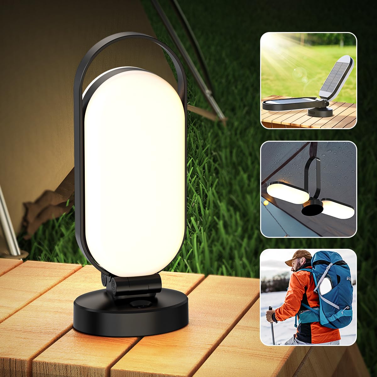 Hapfish Rechargeable Solar Camping Lantern, 5000mAh Battery Powered LED Lights, Dimmable Foldable Waterproof Camping Essentials, Lamp for Power Outages, Camping Gear, Hurricane, Emergency, Indoor