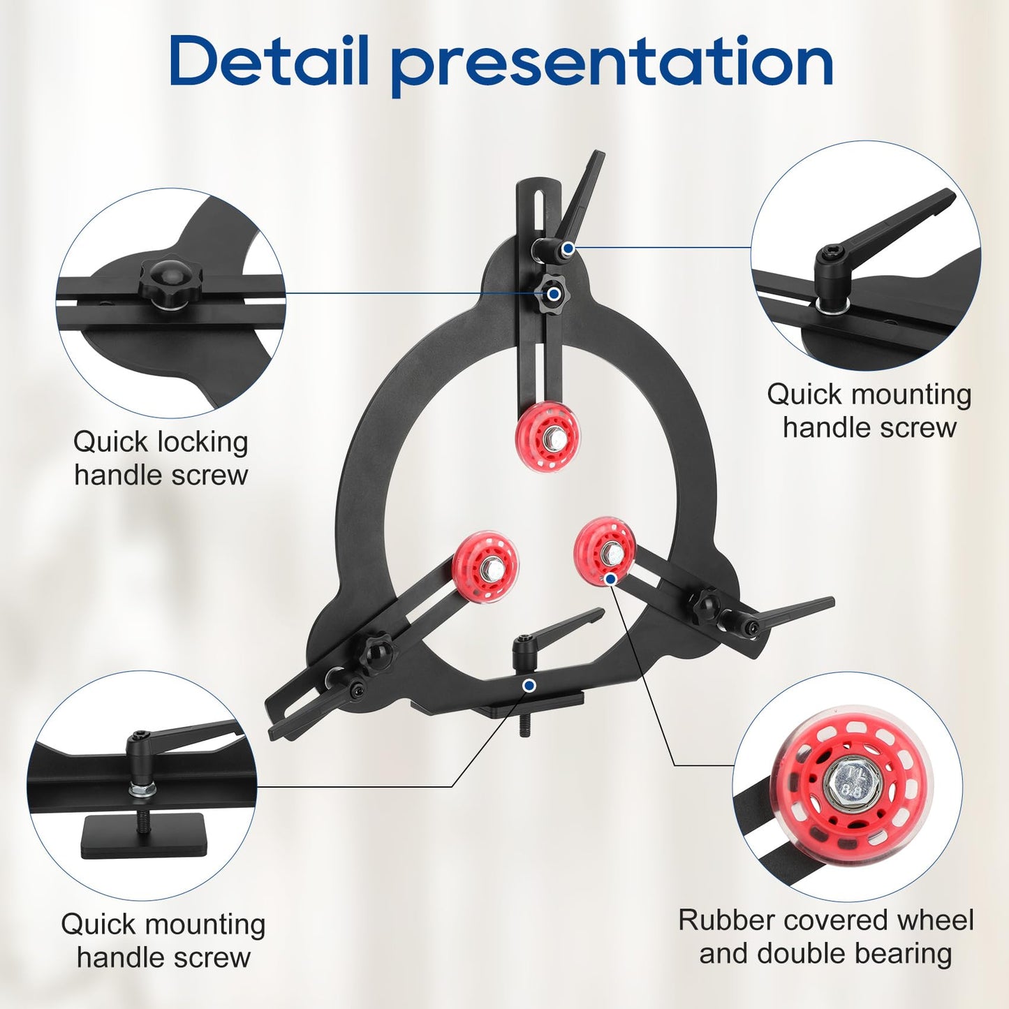 Woodturning Steady Rest for 12" Lathe Swing, Woodworking Steady Rest, 3-Point Adjustable Woodturning Steady Rest for 12 inch Swing Medium Size Lathe