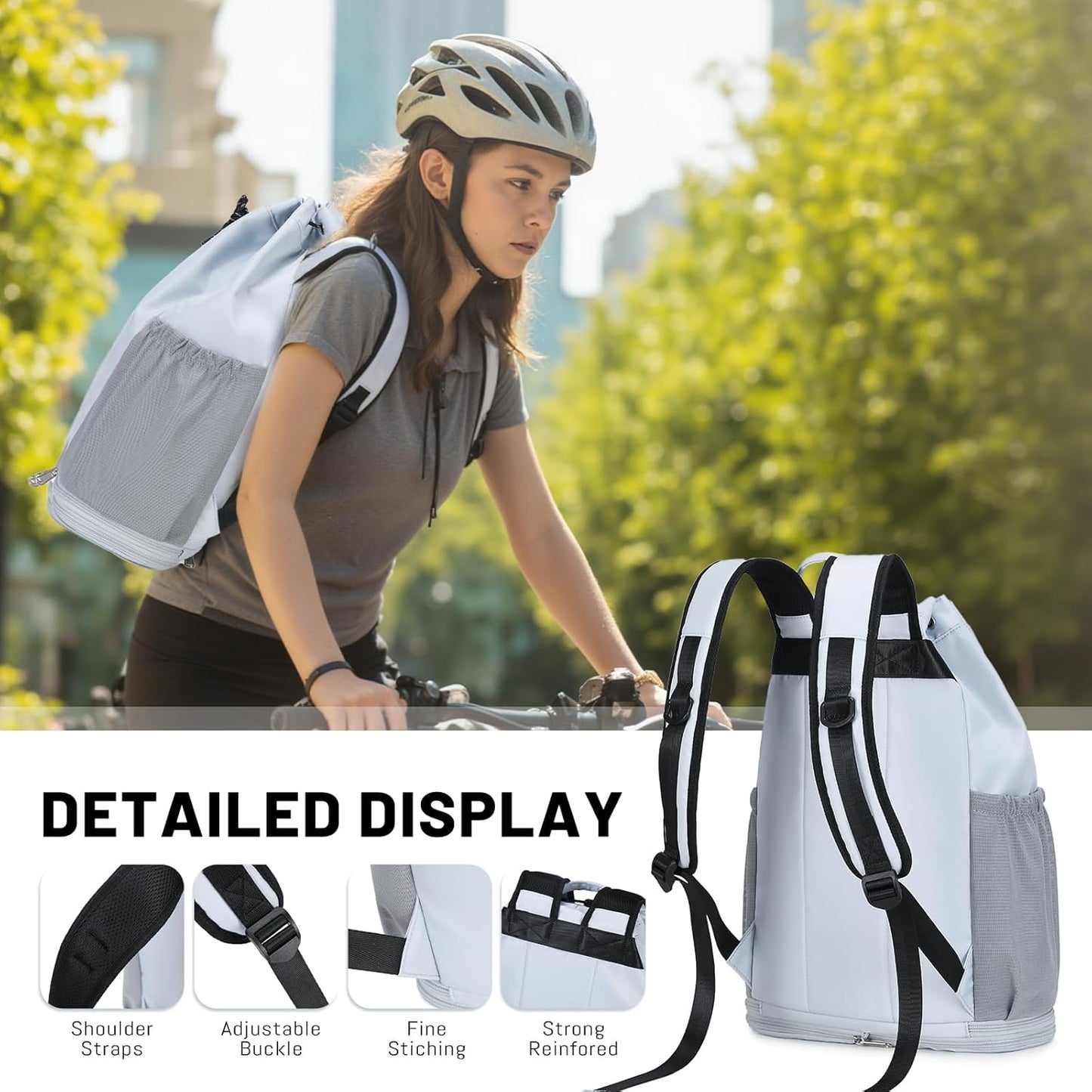 Mygreen Gym Drawstring Backpack - Waterproof Sports Bag with Shoe Compartment | Lightweight, Breathable, Large Capacity, Foldable Design in Black