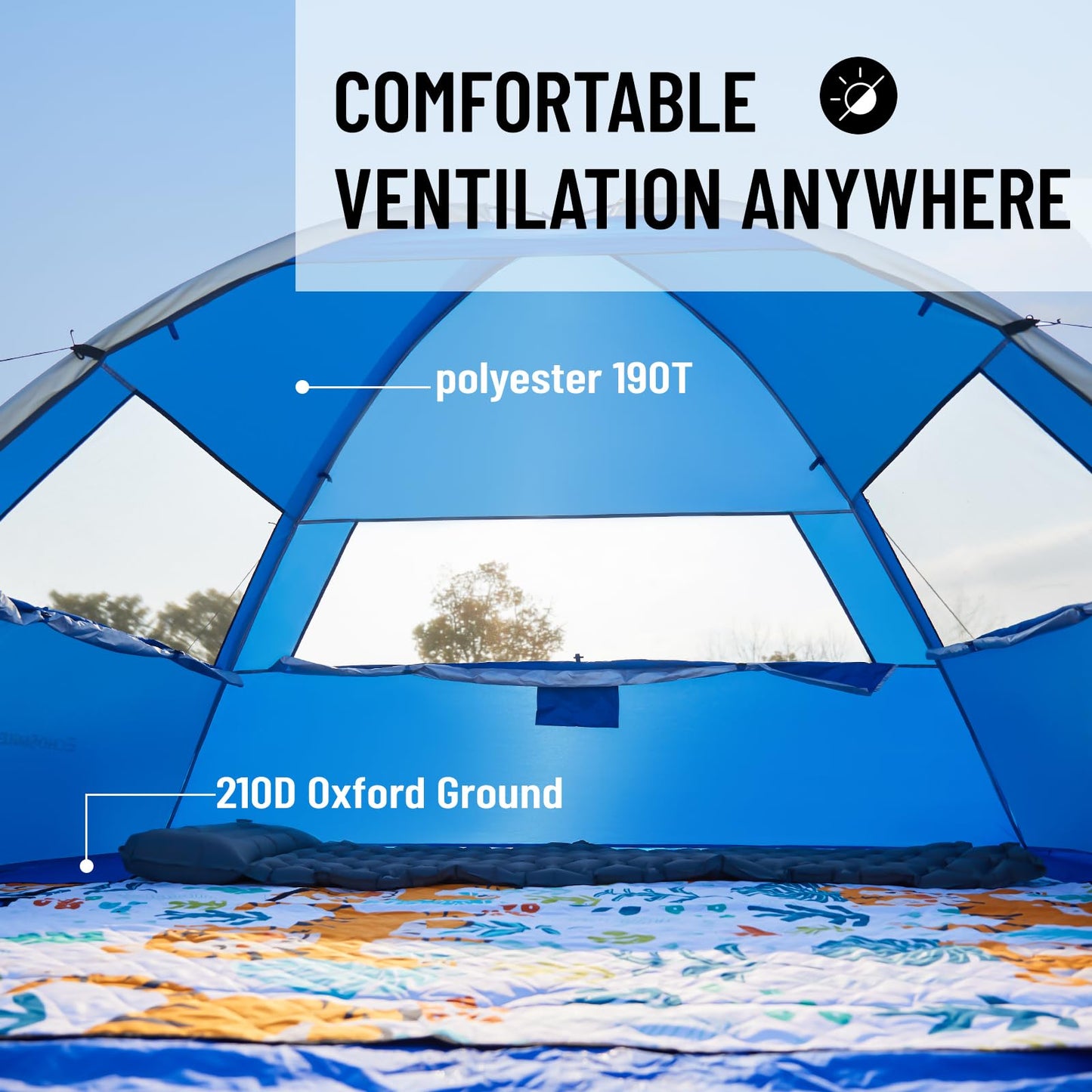 EchoSmile Beach Tent Sun Shelter for 3/4 Person with UPF 50＋ UV Protection, Lightweight & Easy Setup Beach Shade Canopy, Portable Beach Shade Tent Beach Cabana(Dark Blue)