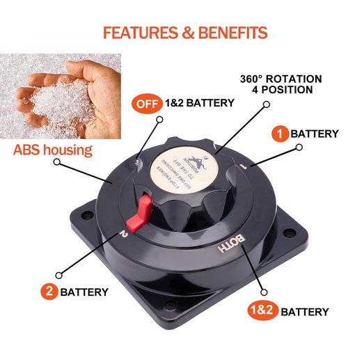 Marine Heavy Duty Dual Battery Selector Switch - Boat Safety Disconnect Isolator for Power Cut Off