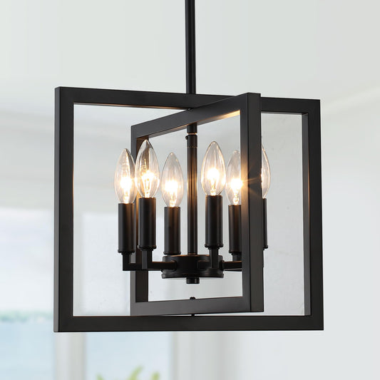 ANKYLHUA Small Black Chandelier,Light Fixture 6-Lights E12 Base,Farmhouse Chandeliers for Dining Room Kitchen Light Fixtures Adjustable Hight Pendant Lights for Hallway,Bedroom,Entryway,Foyer