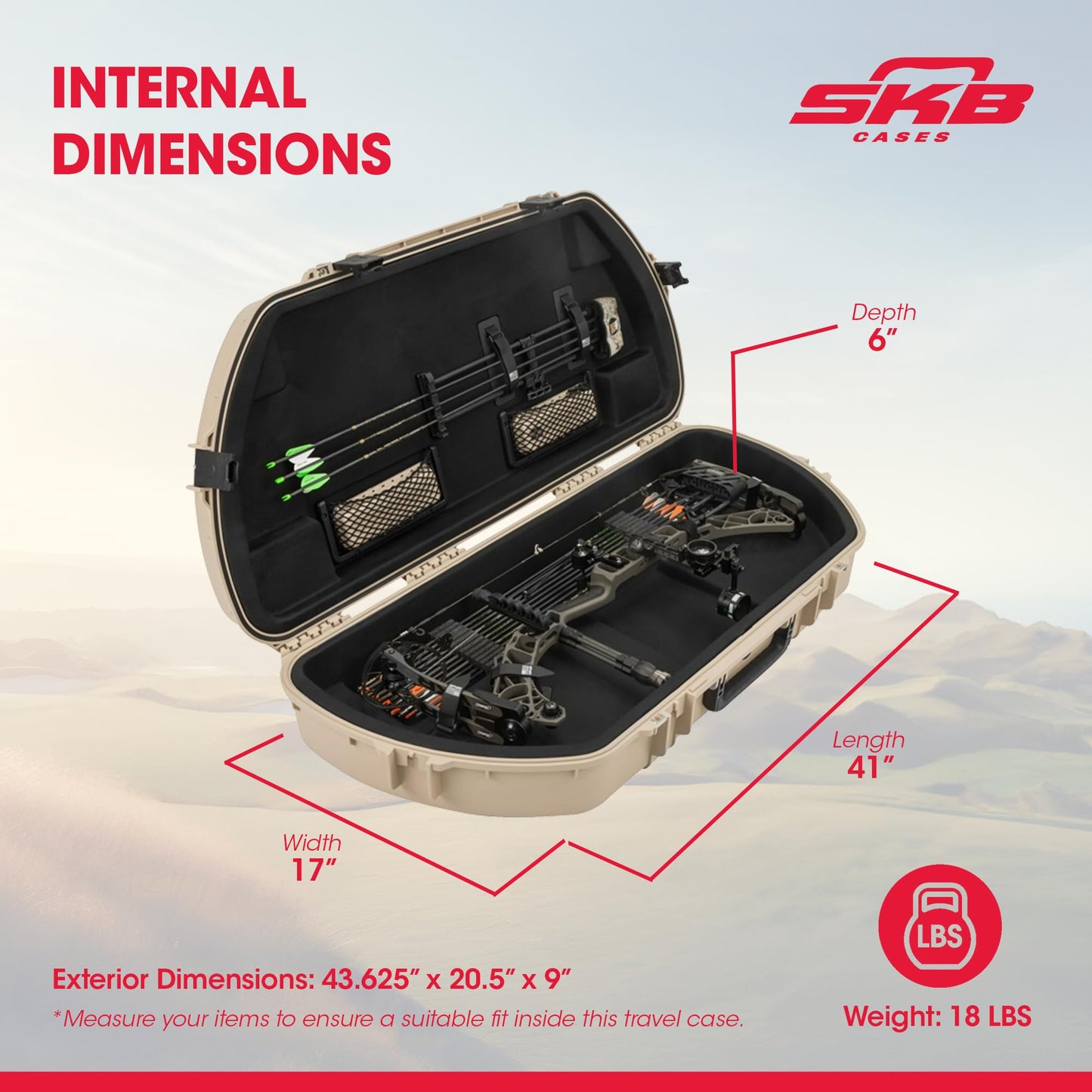 SKB Hard Protective Storage Case for Archery Bow and Arrows, iSeries Shaped Bow Case, Tan - Quiver Holder and Gear Box for Hunting Accessories