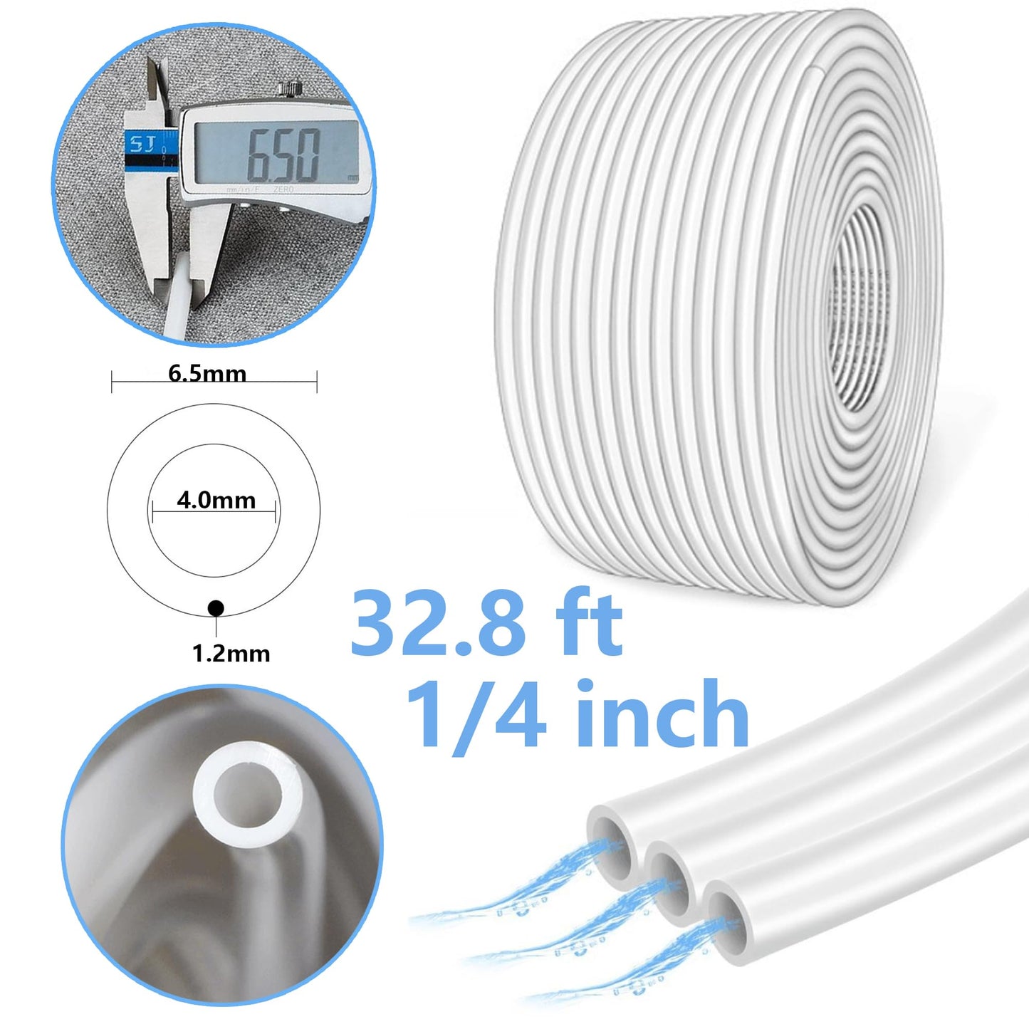 Water Line Kit, Lifevant 1/4” O.D. Water Tubing 32.8FT for R.O. System and ice Maker with 12-PCS Quick Connect and Tubing Cutter