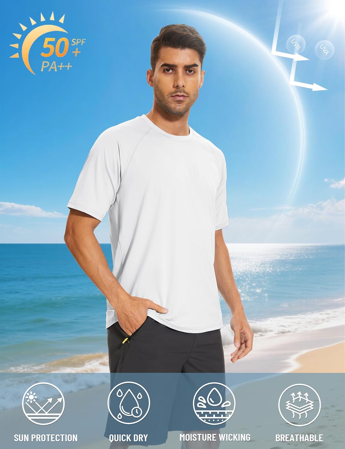 TACVASEN Men's Rashguard Shirt - UPF 50+ Sun Protection | Quick-Dry Athletic T-Shirt for Fishing & Swimming