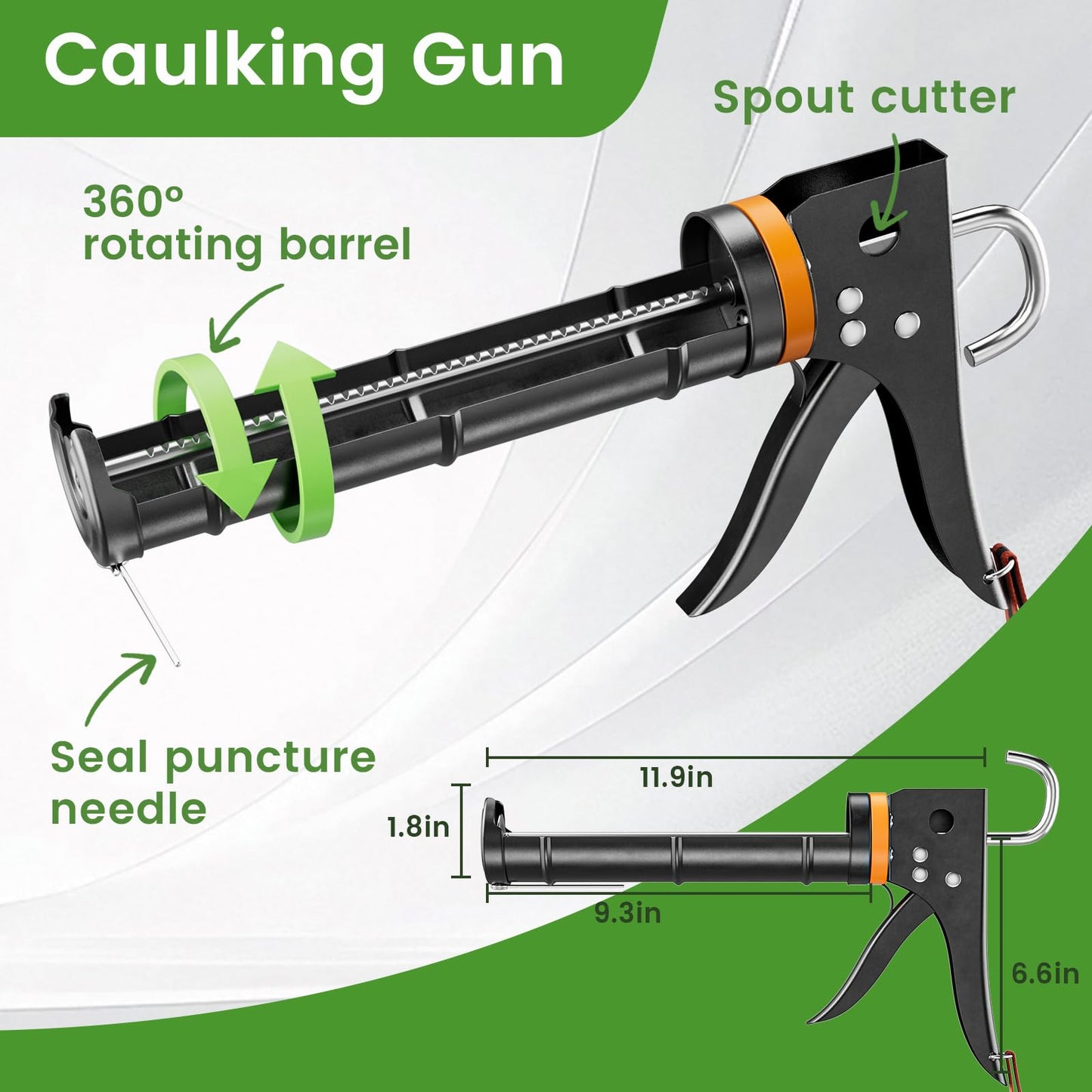 Professional Caulk Gun Kit with Caulk Remover Tool & Putty Knife - 5 in 1 Caulking Tool Set for Caulking Removal, Shower & Bathroom Caulk, Includes Caulking Gun Tool, Caulk Scraper Tool Spackle Knife