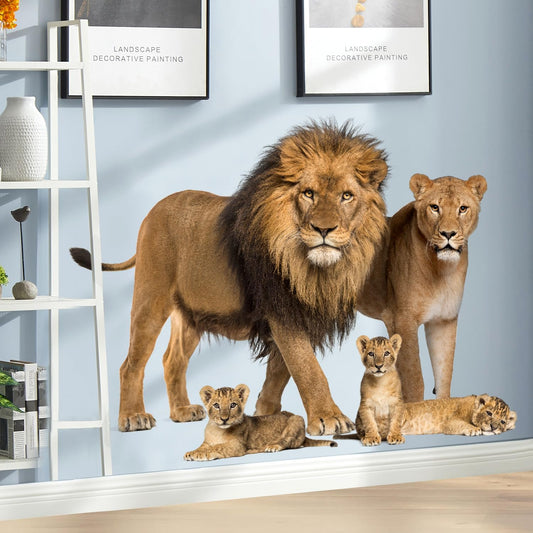 RAINBOW WSK Lifelike Lion Wall Decals Peel and Stick 3D Jungle Wild Animal Wall Sticker Tropical Lion Family Wall Mural Removable Wall Decor for Bedroom Living Room Club Party ZC96392001