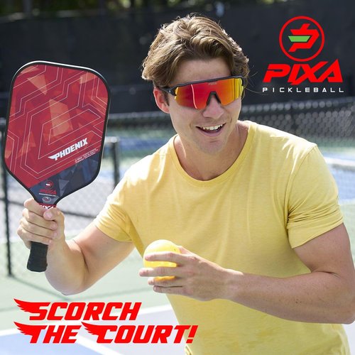 Phoenix T300 Carbon Fiber Pickleball Paddle – Grit-Textured Surface for Spin & Control, 16mm Polypropylene Honeycomb Core, Tennis-Length Handle, Lightweight, USAPA Approved – PIXA Pickleball