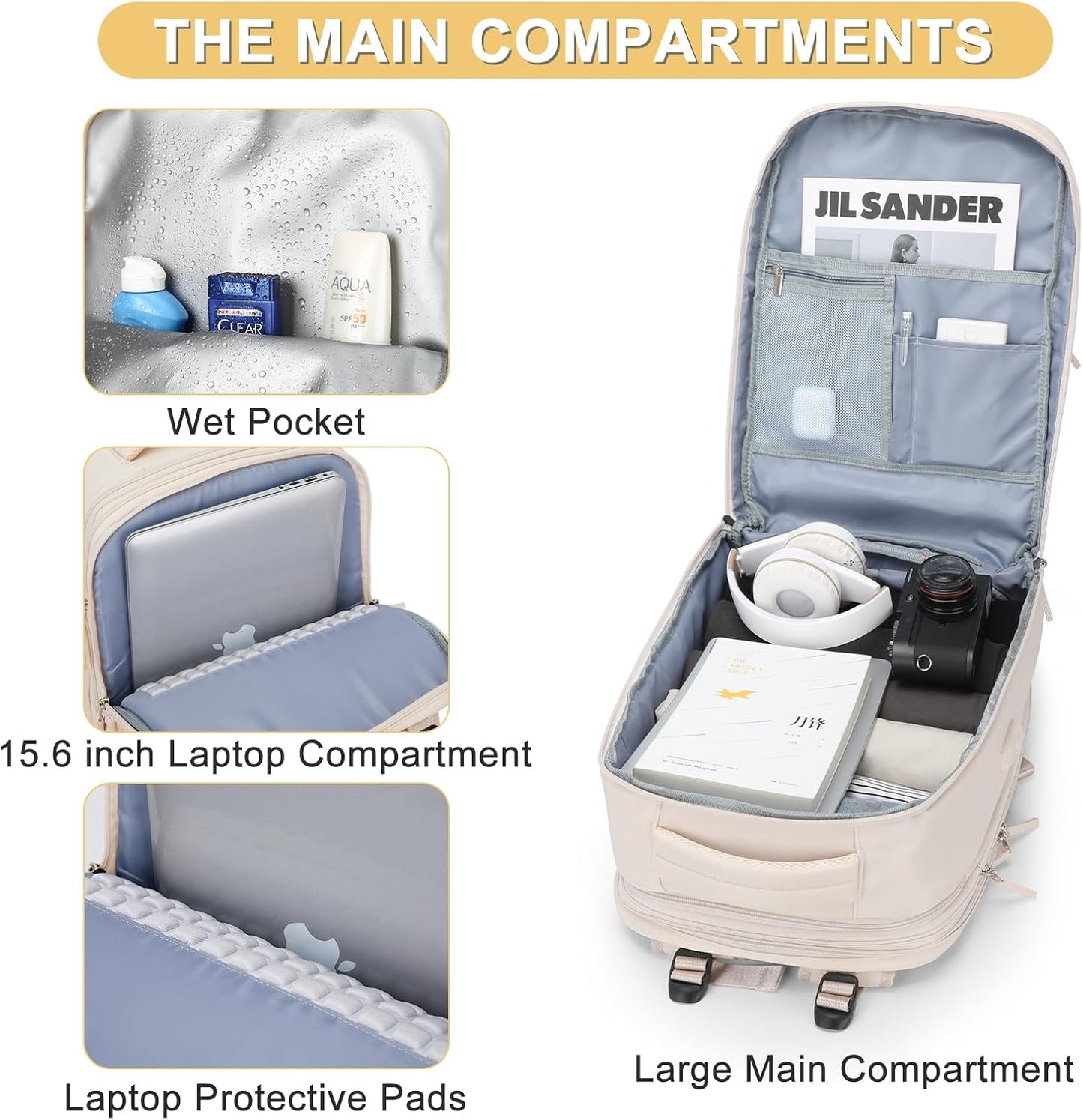 Skiennix Expandable Travel Backpack - Airline Approved Waterproof Carry-On Bag for Men & Women