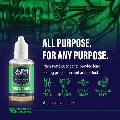 PlanetSafe Lubricants AiM Bike Chain Lube - 1oz - Bicycle Chain Lubricant for Road, Mountain & MTB Bikes - Dry and Wet Conditions - Non Hazardous, Safe for You - Made in The USA!