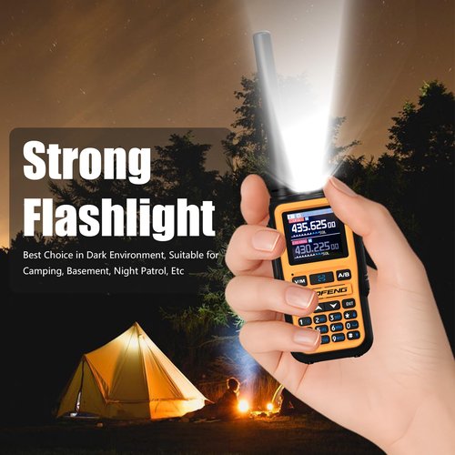 BAOFENG UV 5R Mini Long Range Walkie Talkie Bluetooth Programming AM FM NOAA Flashlight Rechargeable Type-C Charging U/V Handheld Two Way Ham Radio with Earpiece 771Antenna Survival Gear (Orange 1PCS)