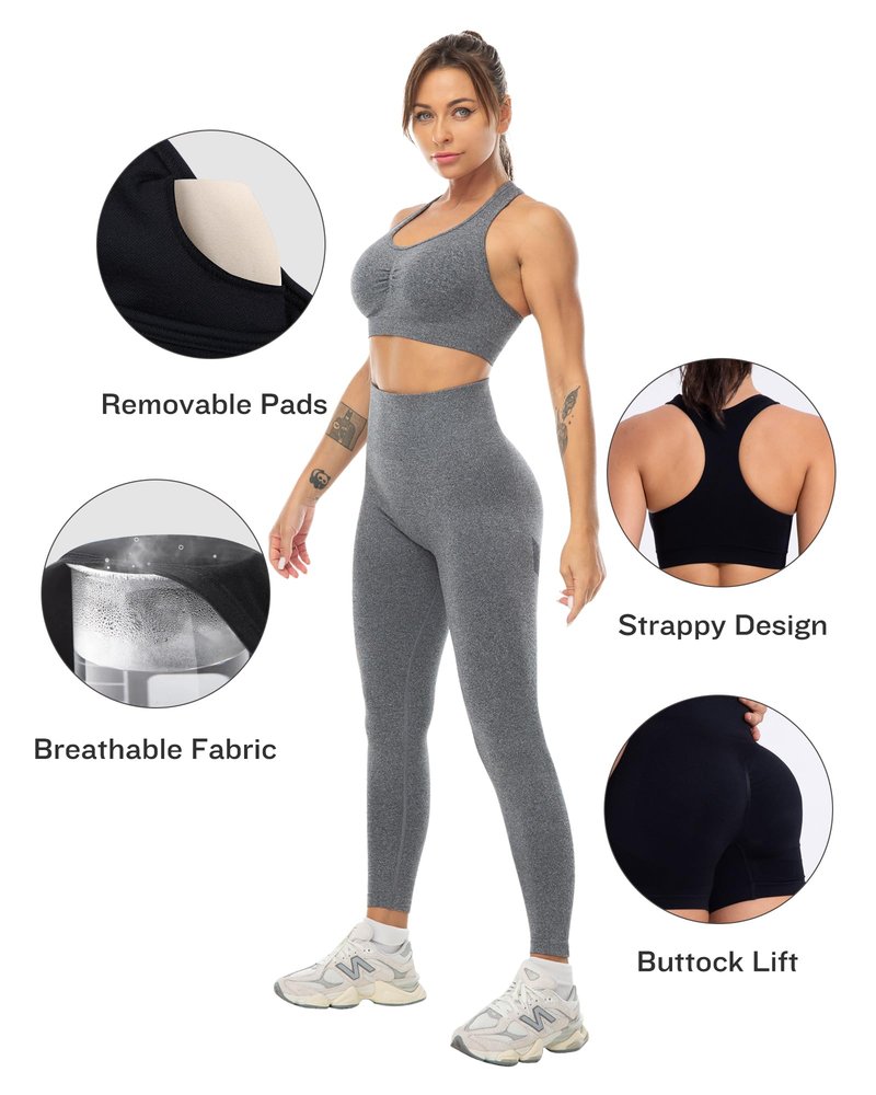 SALSPOR 3 Piece Workout Sets for Women Butt Lifting Leggings with High Impact Sports Bra Gym Shorts Activewear Matching Set(3DWX-Dark Grey-M)