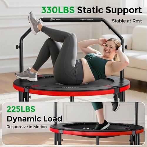 BCAN SP2 Foldable Mini Trampoline - Max Load 330lbs/440lbs | Adjustable Foam Handle for Indoor & Garden Workouts
