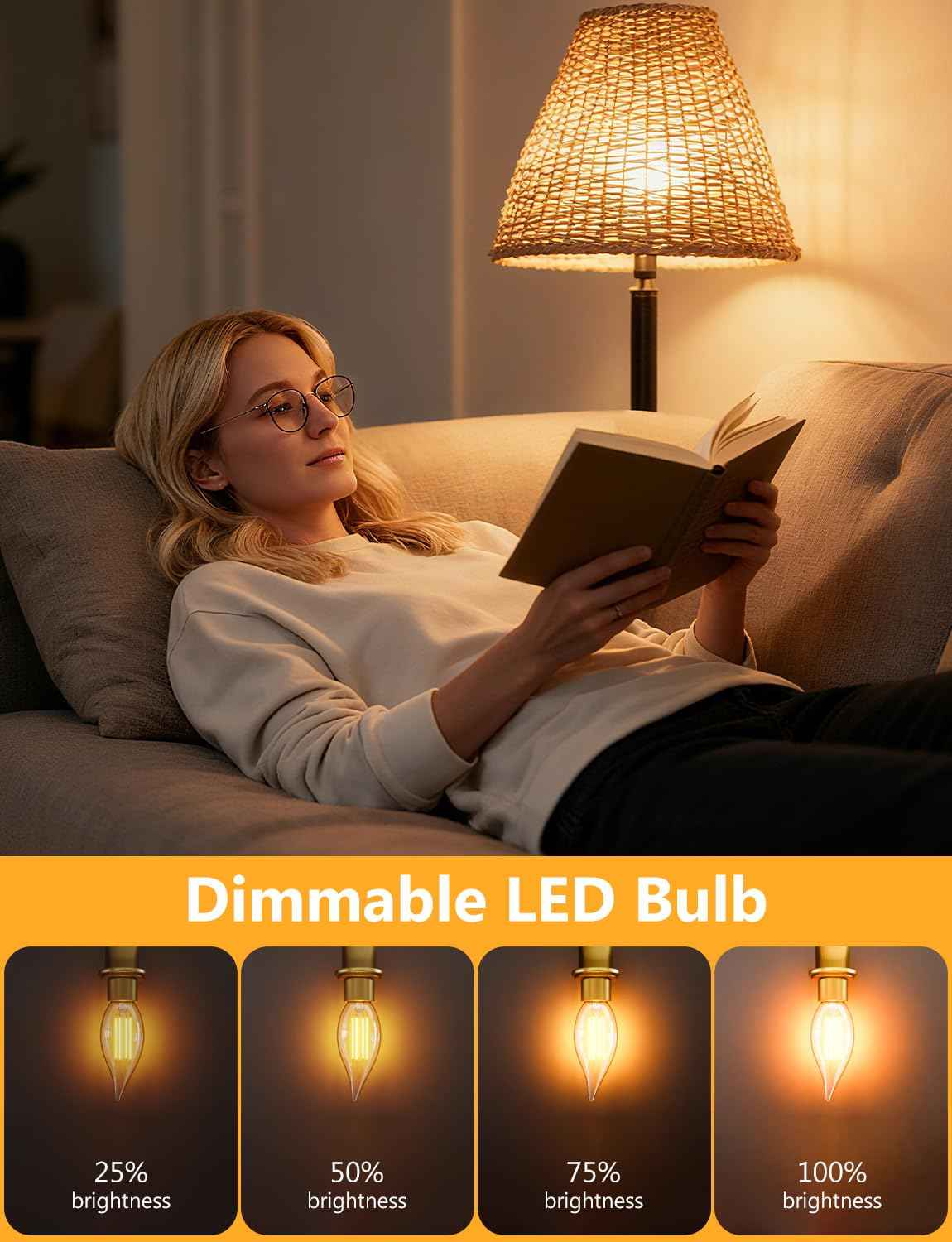 DAYBETTER Chandelier Light Bulbs, Candelabra Light Bulbs 40 Watt Equivalent E12 LED Bulb Dimmable, 2700K Soft Warm White, 4.5W 400LM, Flame Tip Vintage Candle Light Bulb, 12 Pack