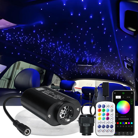 AZIMOM Mini 6W 300pcs Twinkle Fiber Optic Starlight Headliner Kit for Car Home 0.03in 6.5ft End Glow Fiber Strands Sound-Activated APP& Remote Control Starlight Engine