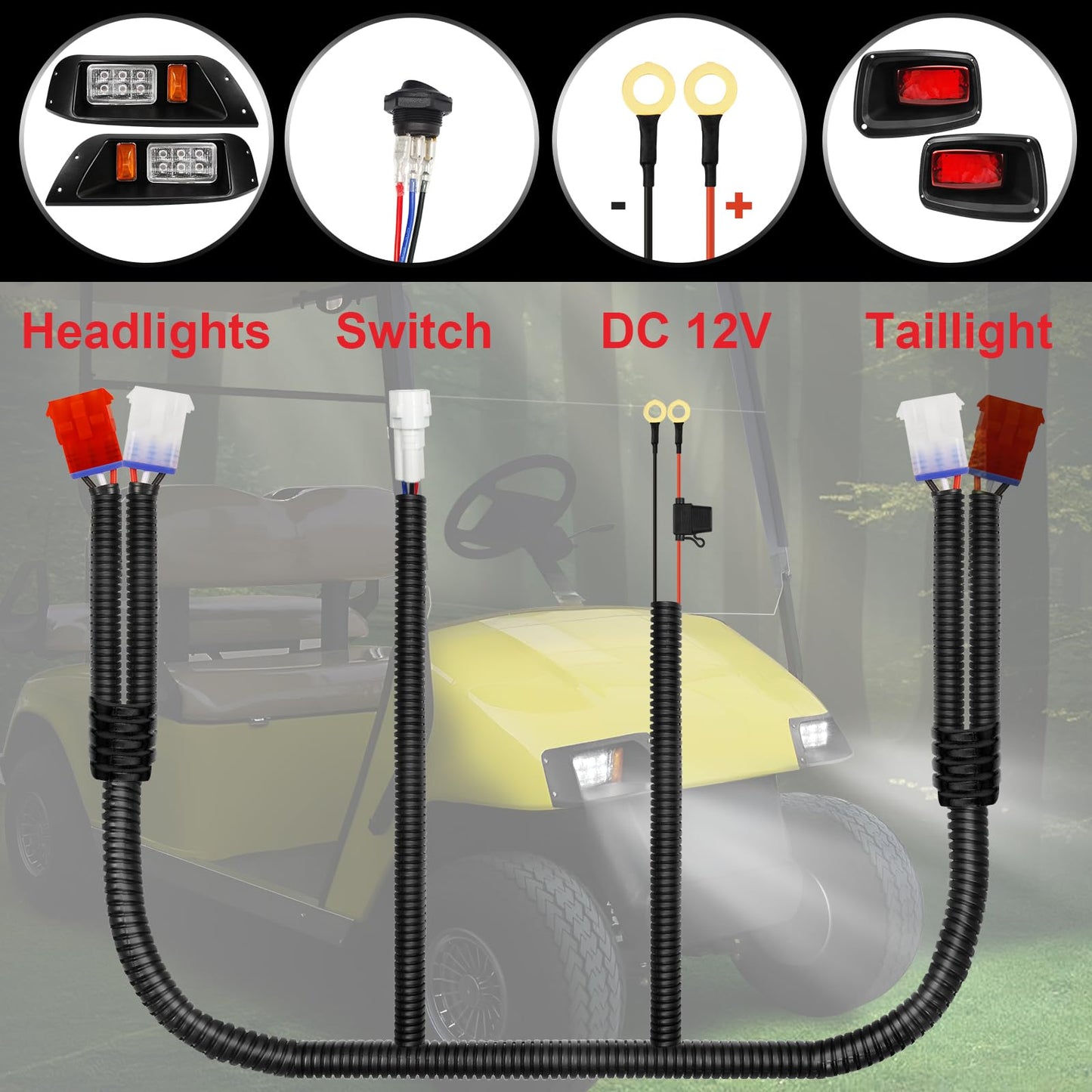 VYYOKMU LED Headlight and Tail Light Kit for EZGO TXT 1996-2013 Gas and Electric, Street Legal 12V LED Kit