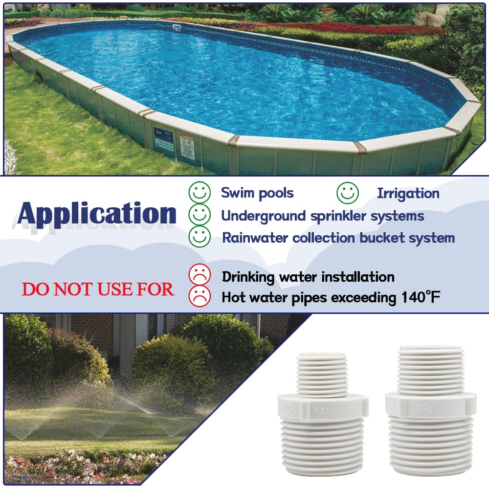 HayEastdor 9PCS 1" to 3/4" PVC Pipe Fitting Hex Nipple G1 Male X G3/4 Male Coupling Adaptor of Thread Plumbing PIPE Connection