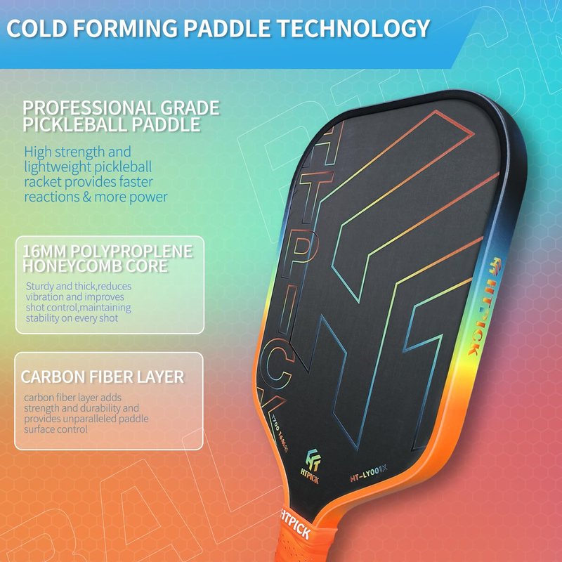 Pickleball Paddles, T700 Carbon Fiber Pickleball Paddle with PP Honeycomb Core 16mm Thickness, Enhanced Shock Absorption for Ultimate Spin & Consistency
