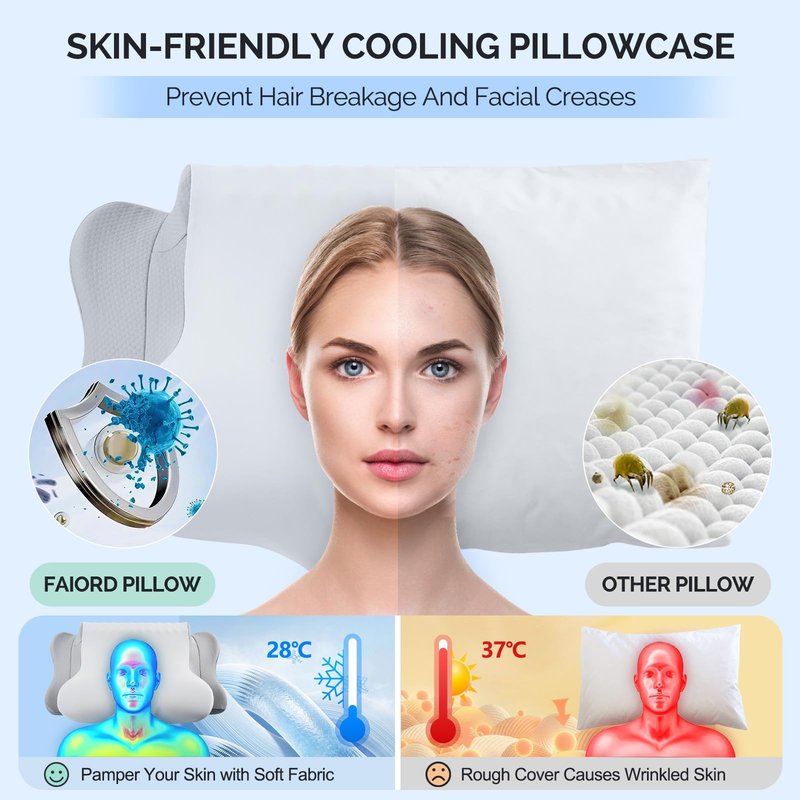 Memory Foam Pillows for Neck Support,Cooling Ergonomic Dual-Sided Orthopedic Neck Cervical Pillow with Ice Silk Pillowcase, Breathable Contour Pillow for Side, Back, Stomach Sleepers