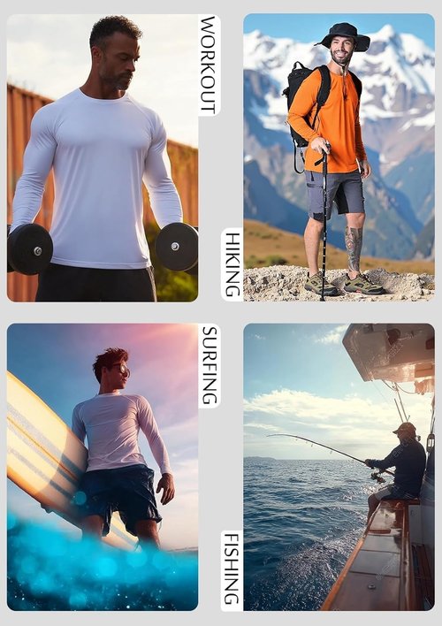 KINGFEN Men's Long Sleeve UV Sun Protection Shirt - Quick Dry Rash Guard for Swimming & Hiking