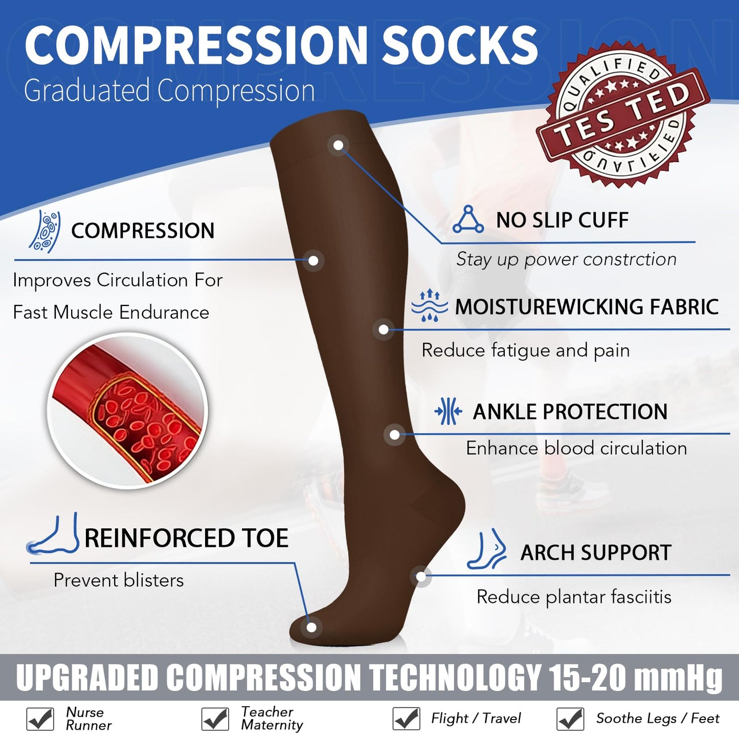 Sooverki Graduated Copper Compression Socks for Men & Women Circulation 8 Pairs 15-20mmHg - Best for Running Athletic Cycling