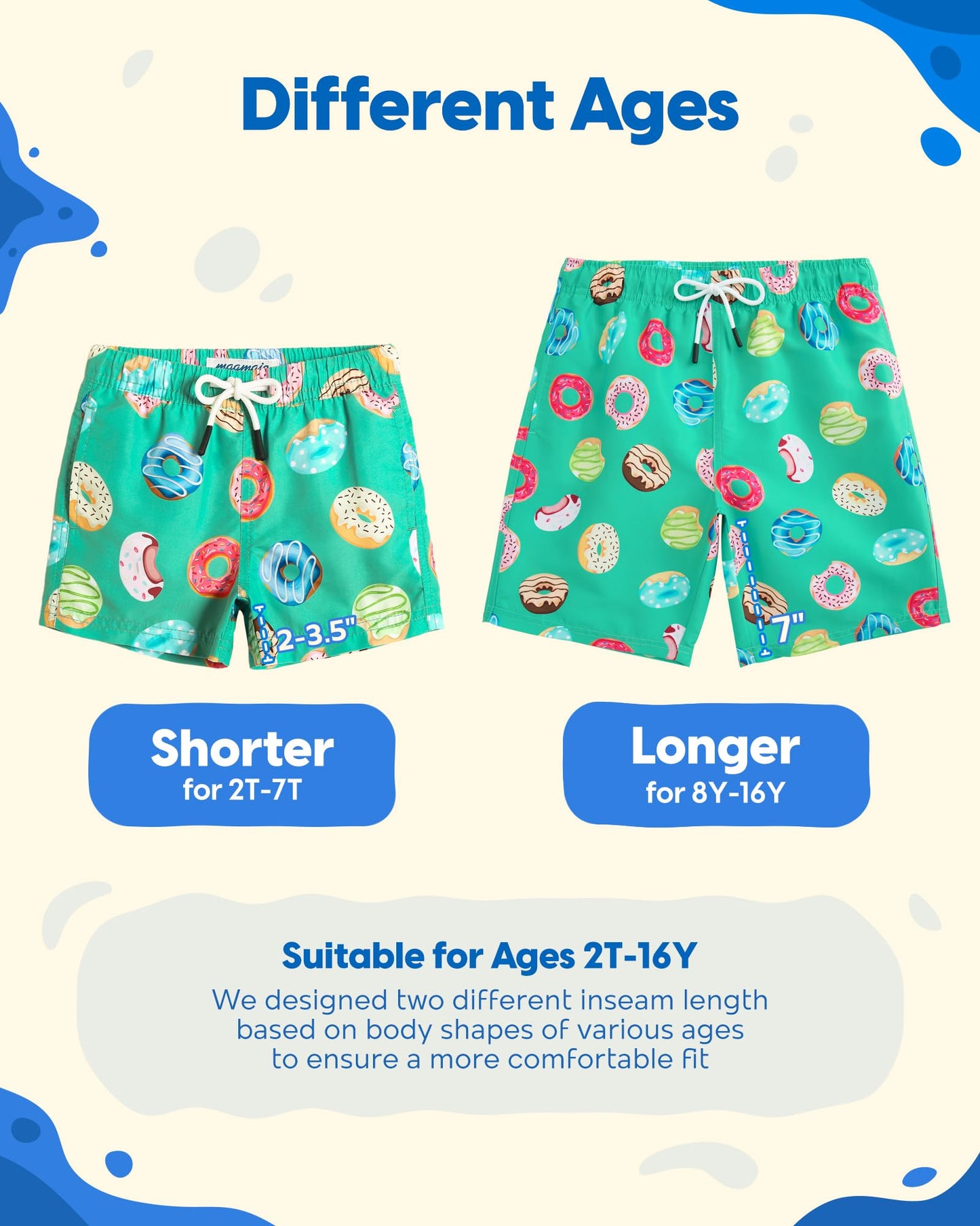 maamgic Boys Swim Trunks Toddler Swim Shorts Little Boys Bathing Suit Swimsuit Toddler Boy Swimwear,Doughnut-Green,14 T