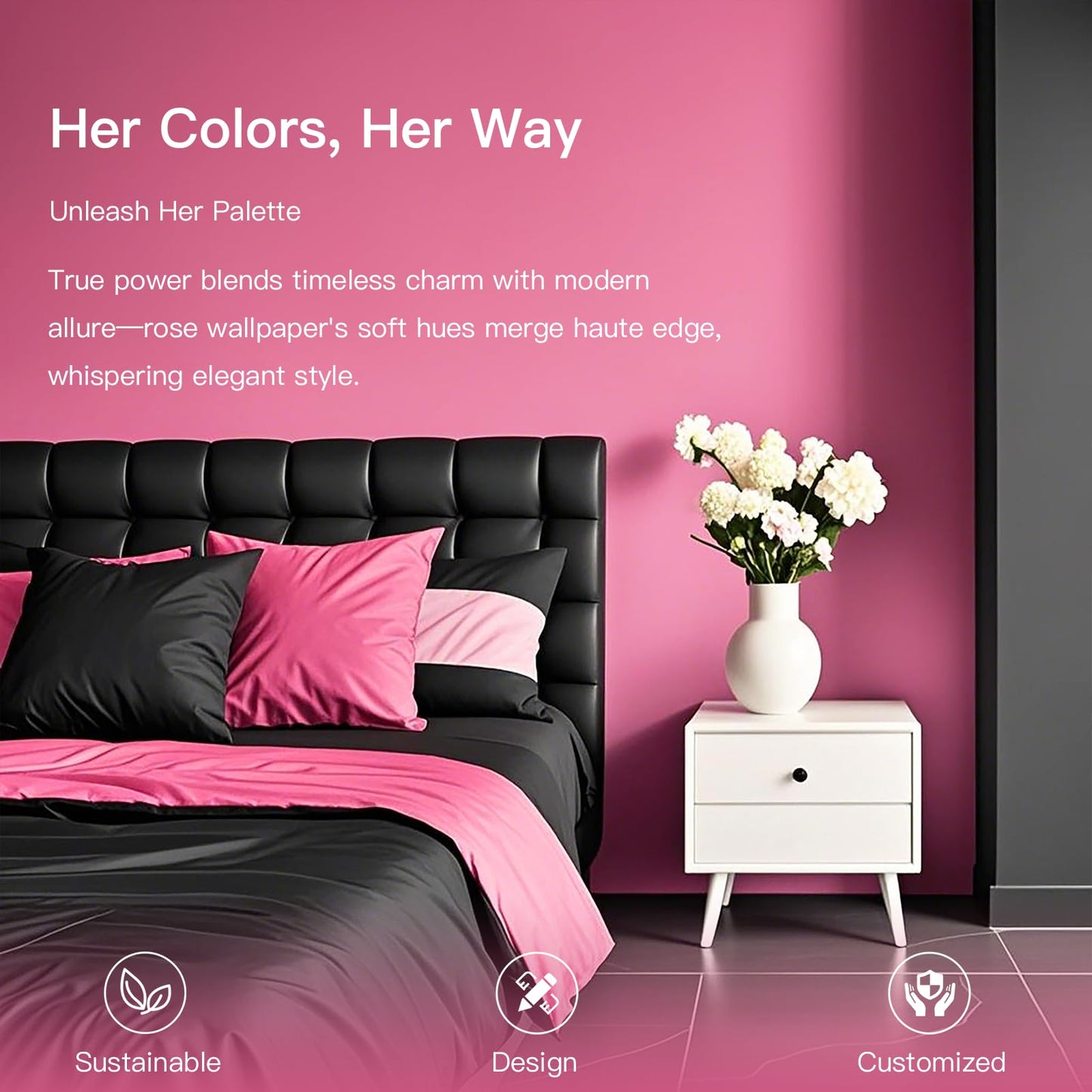 Ismoon 17.7inx118in Pink Wallpaper Peel and Stick Wallpaper Pink Contact Paper Waterproof Removable Self-Adhesive Renter Friendly Bathroom for Cabinets Decor Vinyl