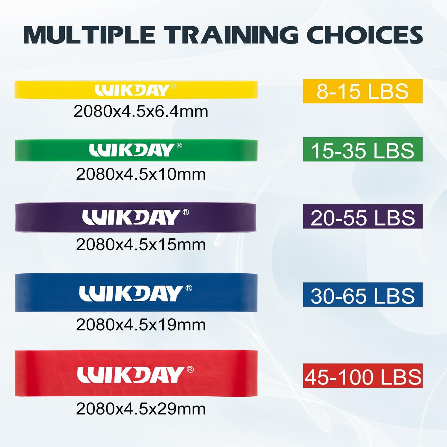 WIKDAY Resistance Bands for Working Out Set of 5 Level Multicolor, 8-100LBS