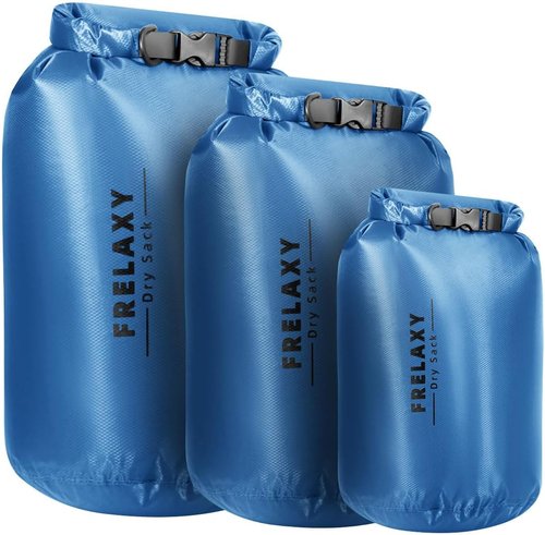 Frelaxy Waterproof Dry Bag Set - Lightweight & Durable 5L, 15L, 25L for Hiking, Camping & Boating | 3 Pack - Blue