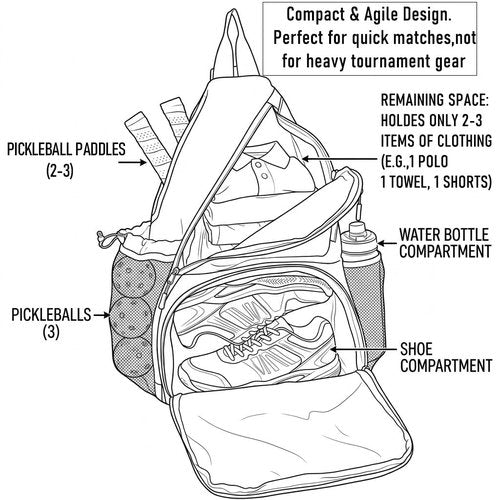 Alveroya Amber Orange Pickleball Sling Bag with Shoe Compartment for Men Women, Lightweight 2-3 Paddle Crossbody Backpack, Sports Bag with Water Bottle Pocket & Fence Hook