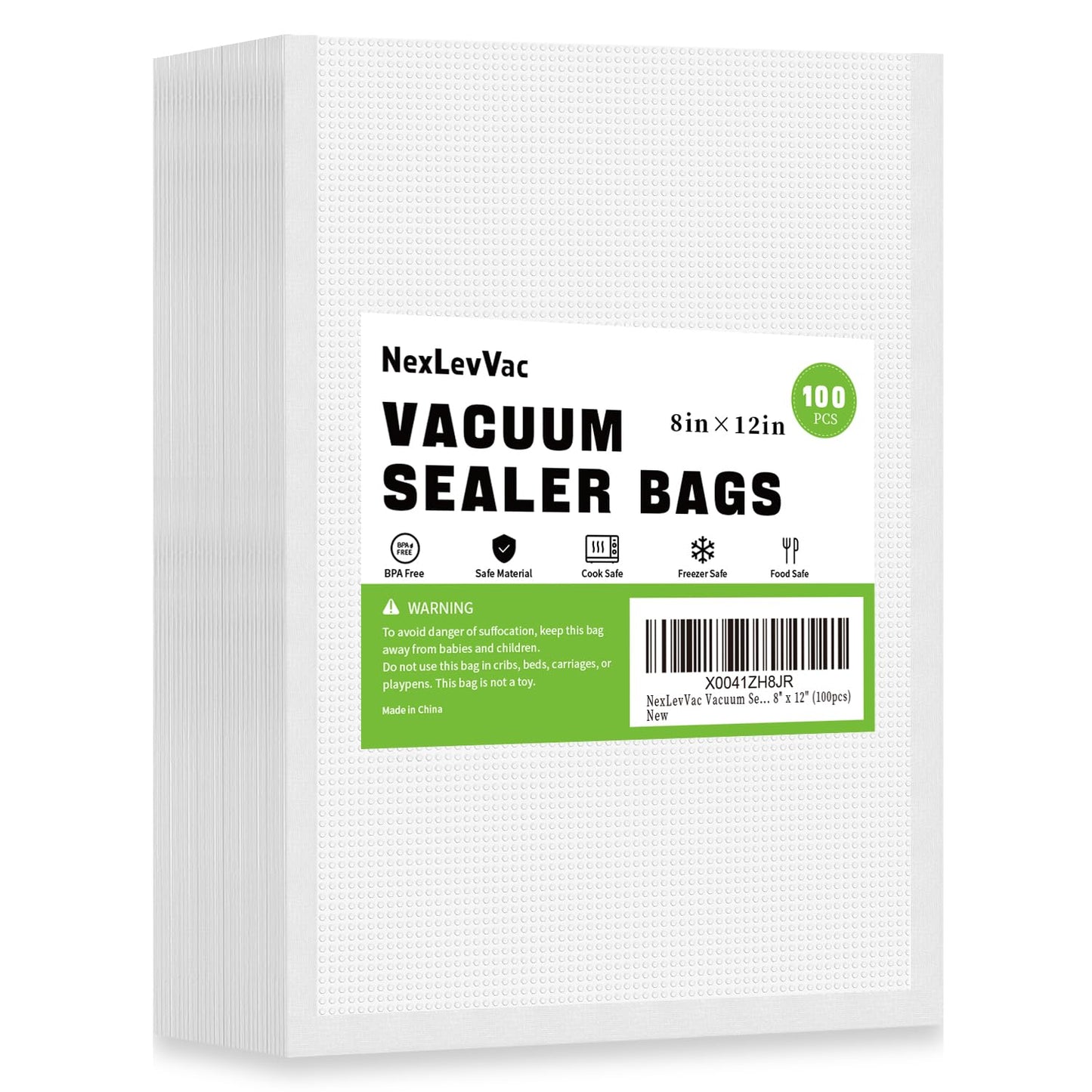 NexLevVac 100 Quart Vacuum Sealer Bags - 8x12 Inch, Heavy Duty Commercial Grade for Food Saver, Seal a Meal, Sous Vide, Meal Prep, Freezer Storage