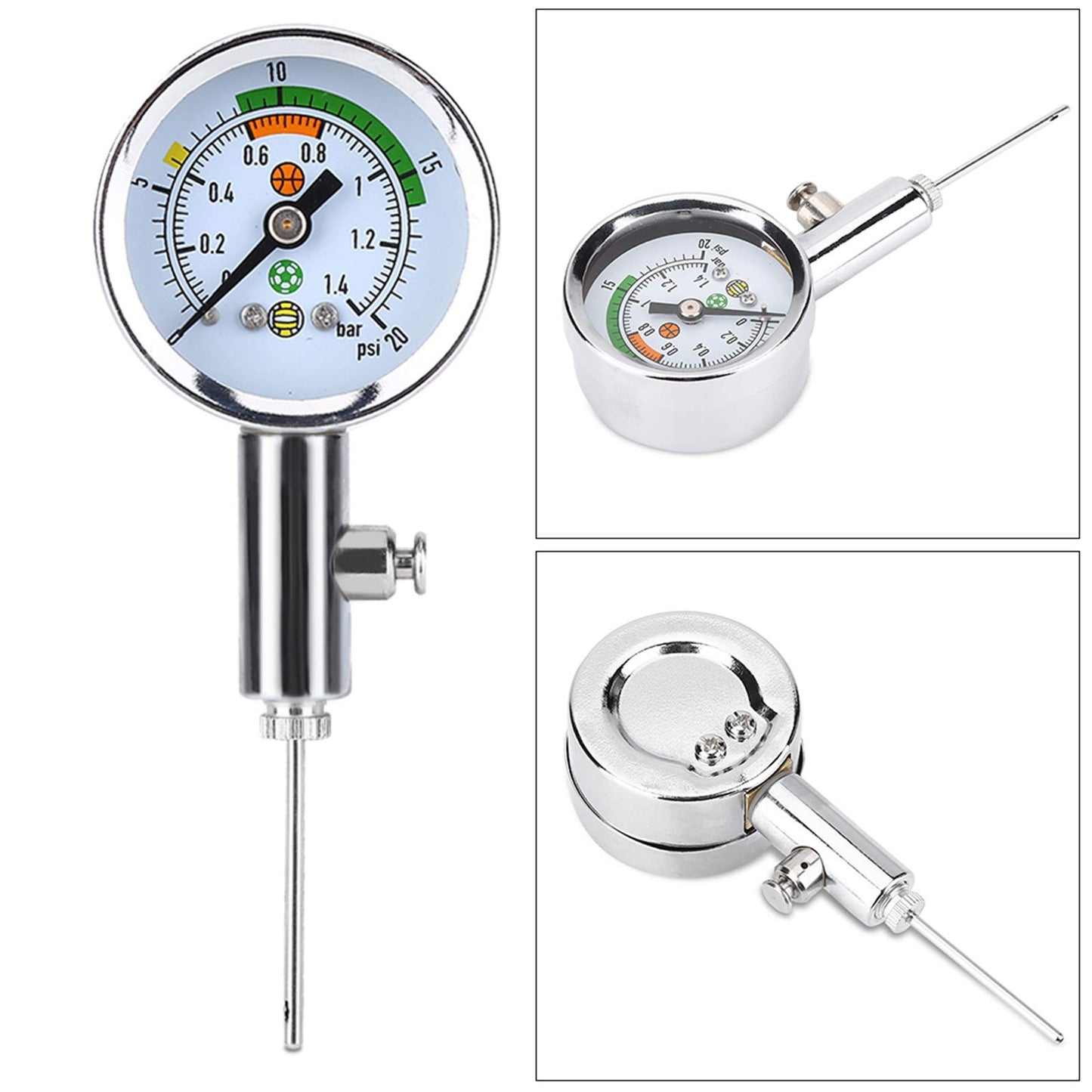 Ball Pressure, Dual Scale PSI and Bar Metal Air Pressure Sports Ball Pump Accessory for Basketball Football Volleyball