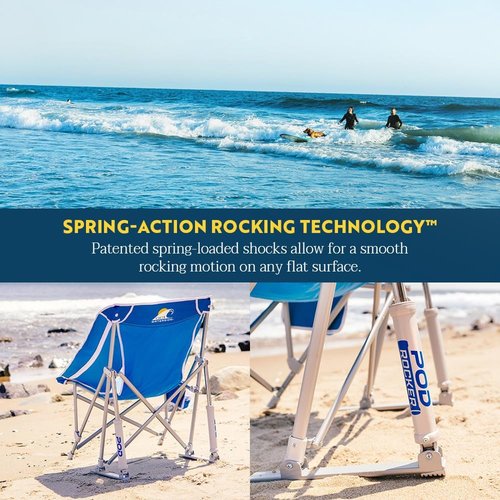 GCI Outdoor Pod Rocker Beach Chair - Collapsible Folding Rocking Chair with Drink Holder | Saybrook Blue