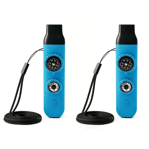Multifunctional Survival Emergency Whistle for Kids with Compass Hiking Survival, Thermometer & Neck Lanyard | Emergency Safety Gear for Hiking, Camping, Kayaking, Boating, Climbing（blue2pcs）