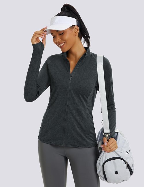 MAGCOMSEN Women's Athletic Jacket - Lightweight UPF 50+ Full Zip Workout Shirt for Hiking & Running