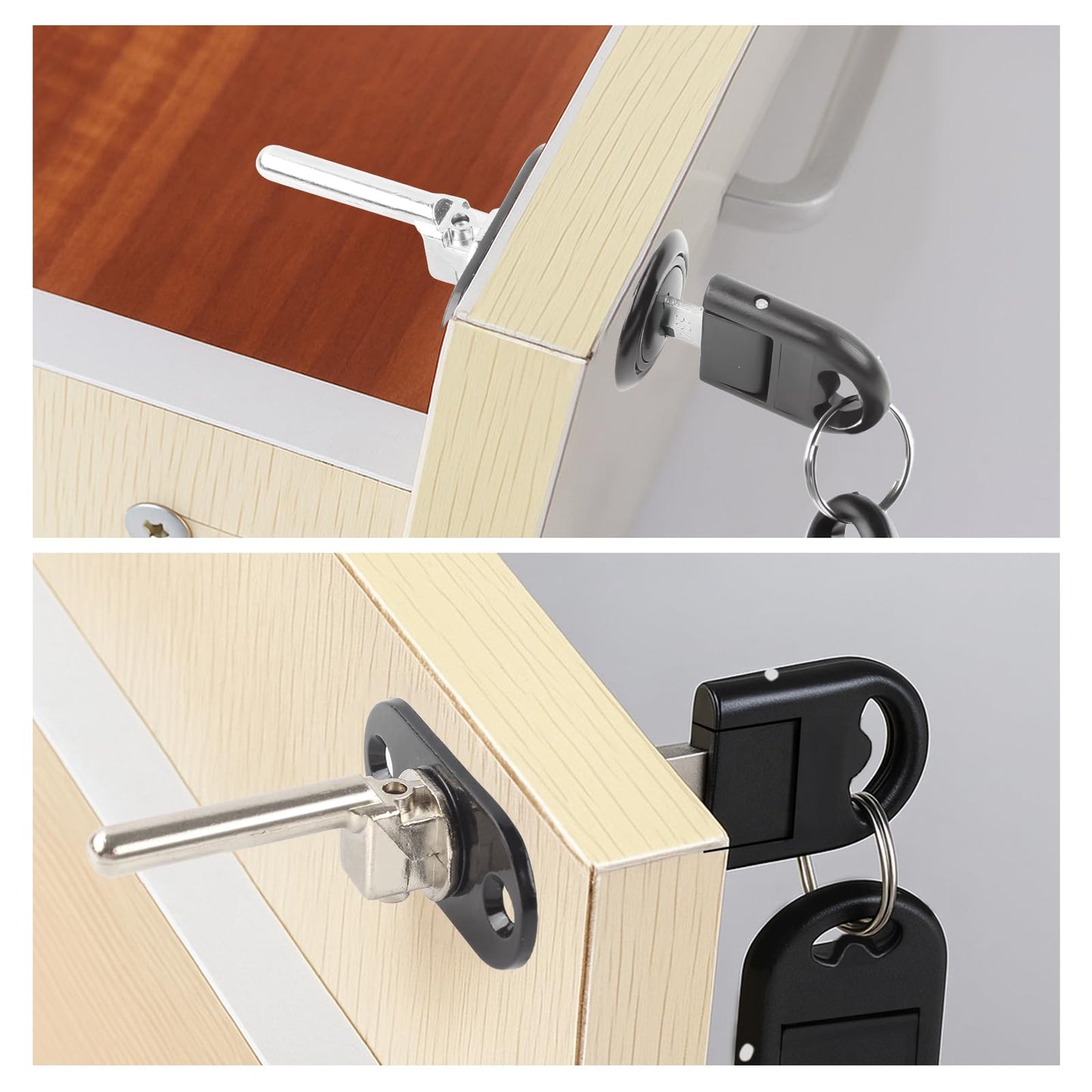 HOWDIA 2 Pcs - Drawer Lock Cabinet Locks with Keys, Zinc Alloy Desk Locks File Cabinet Lock for Wardrobe Furniture Locker Showcase with 2 Key 19mm (Black, Keyed Different)