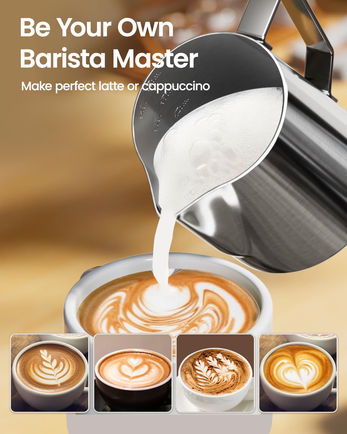 Maestri House Milk Frothing Pitcher, 12oz Espresso Steaming Pitcher Milk Frother Cup, Milk Coffee Cappuccino Latte Art, 304 Stainless Steel Jug Cup with Decorating Art Pen