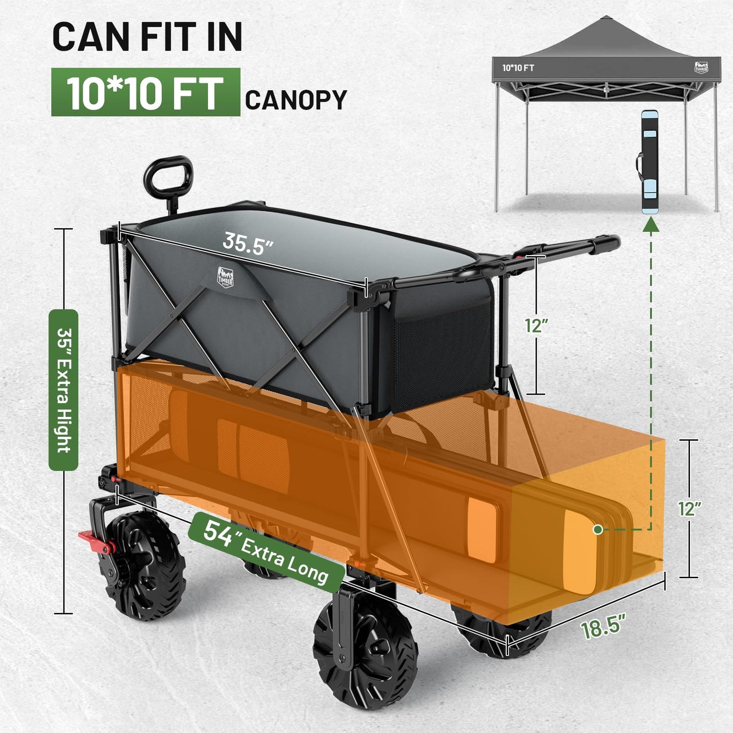 TIMBER RIDGE Push & Pull Double Decker Wagon, 400L Capacity & 450lb Load