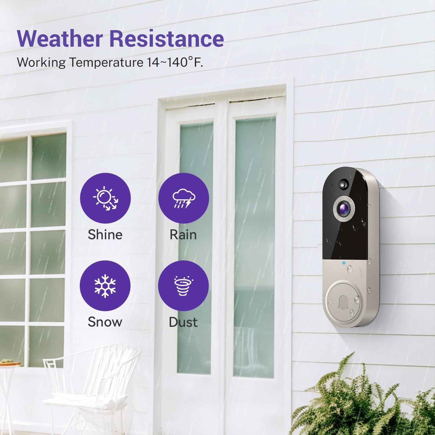 1080P Video Doorbell Camera Wireless, Cloud Storage, Live View, 2-Way Talk, Night Vision, 2.4Ghz WiFi Only, Indoor Surveillance, Real-Time Alert (Linen)