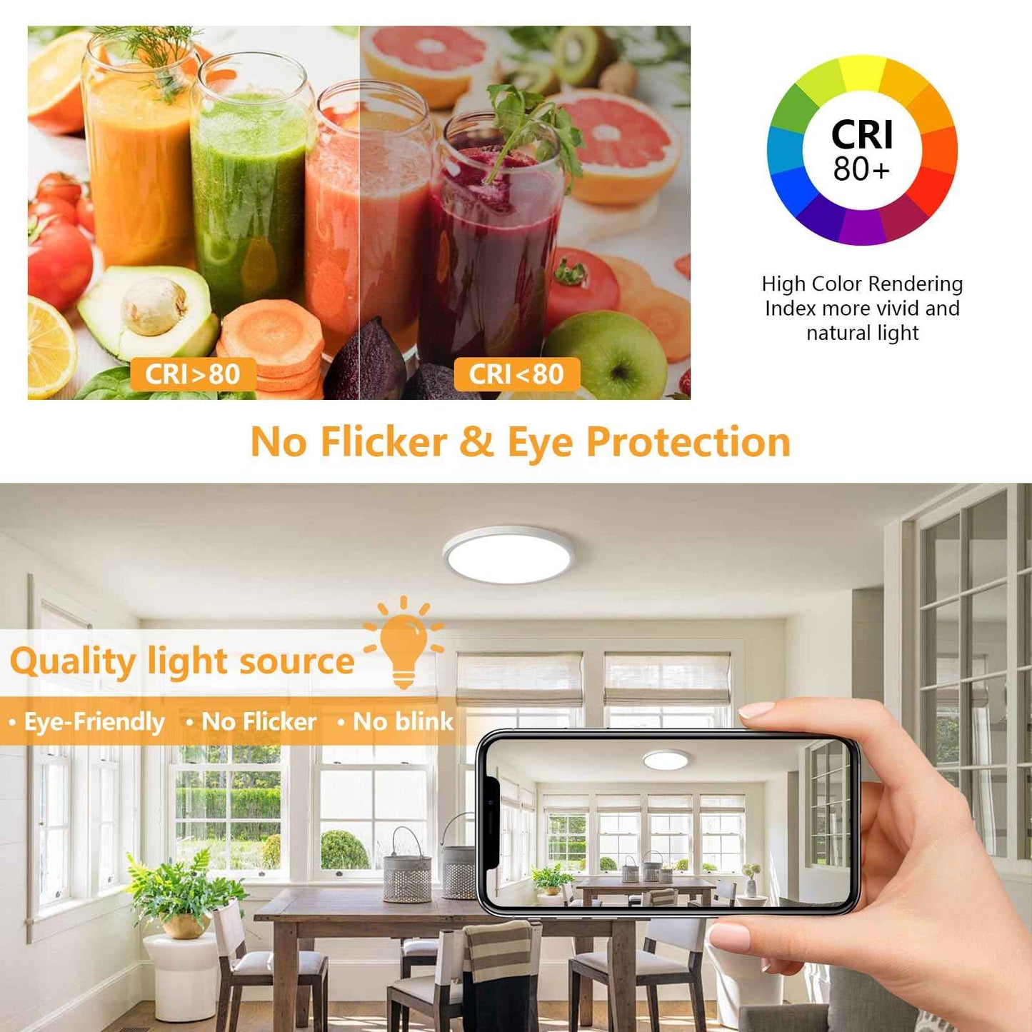 YELIOLED 6 Pack of 12 Inch LED Flush Mount Ceiling Light Fixture with Night Light, 24W 2400LM, 3000K/4000K/5000K 3CCT Selectable, Dimmable Wired LED Ceiling Lights for Bedroom,White