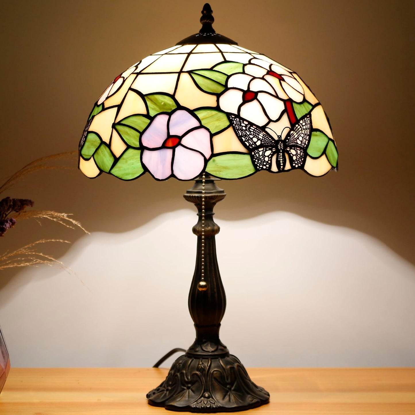 TCODTPOL Table Lamp Base Replacement Only, Wide 6 Height 18 Inch, Fit for 8, 10, 12 Inch Tiffany Style Stained Glass Lampshade, Dark Bronze Finish,Resin, Push Switch On Cord