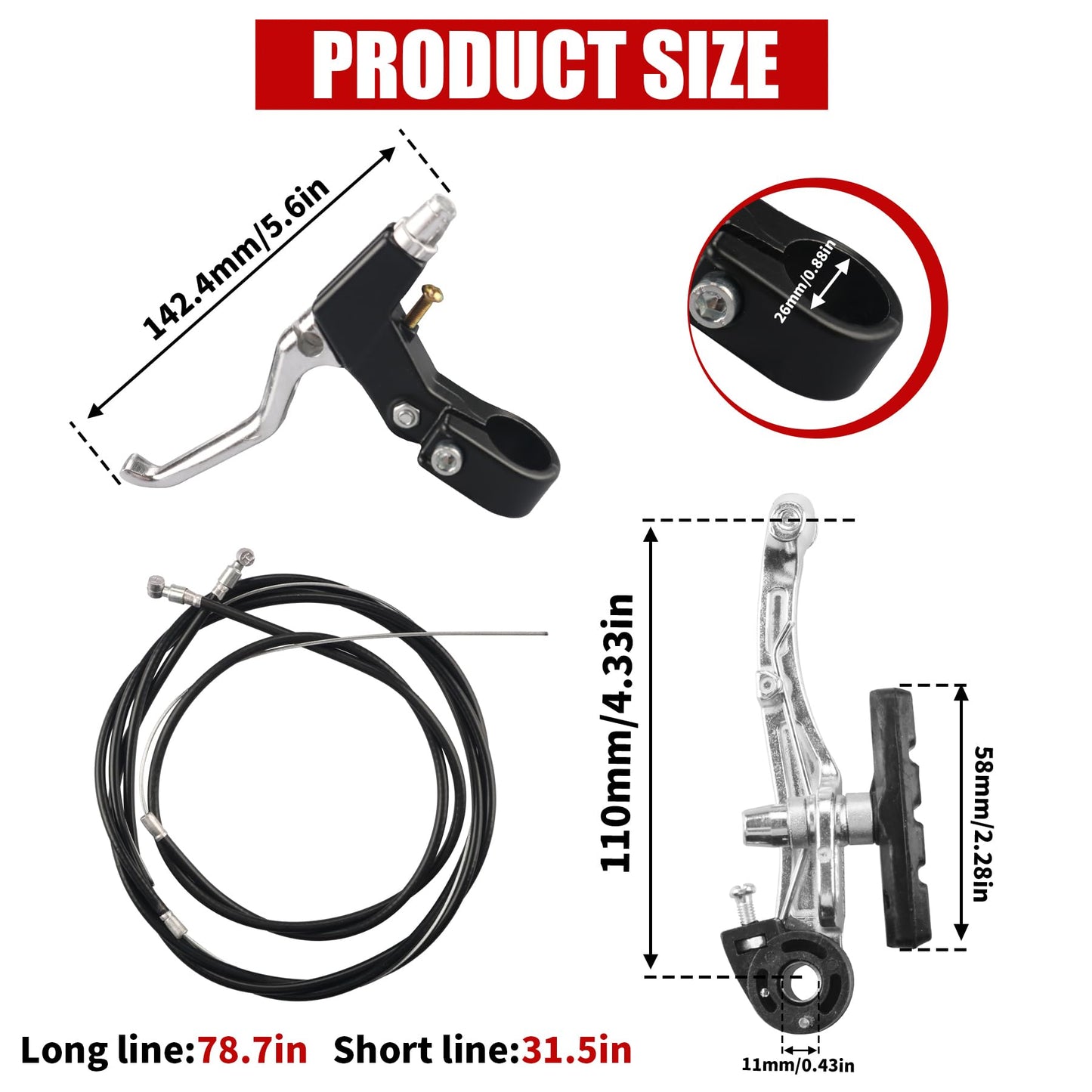 RAHQHD Complete Bike Brakes Set，Inner and Outer Callipers Cables Lever Kit ，Universal Bike Front and Rear MTB Brake with Multi-Tool Wrenches Black