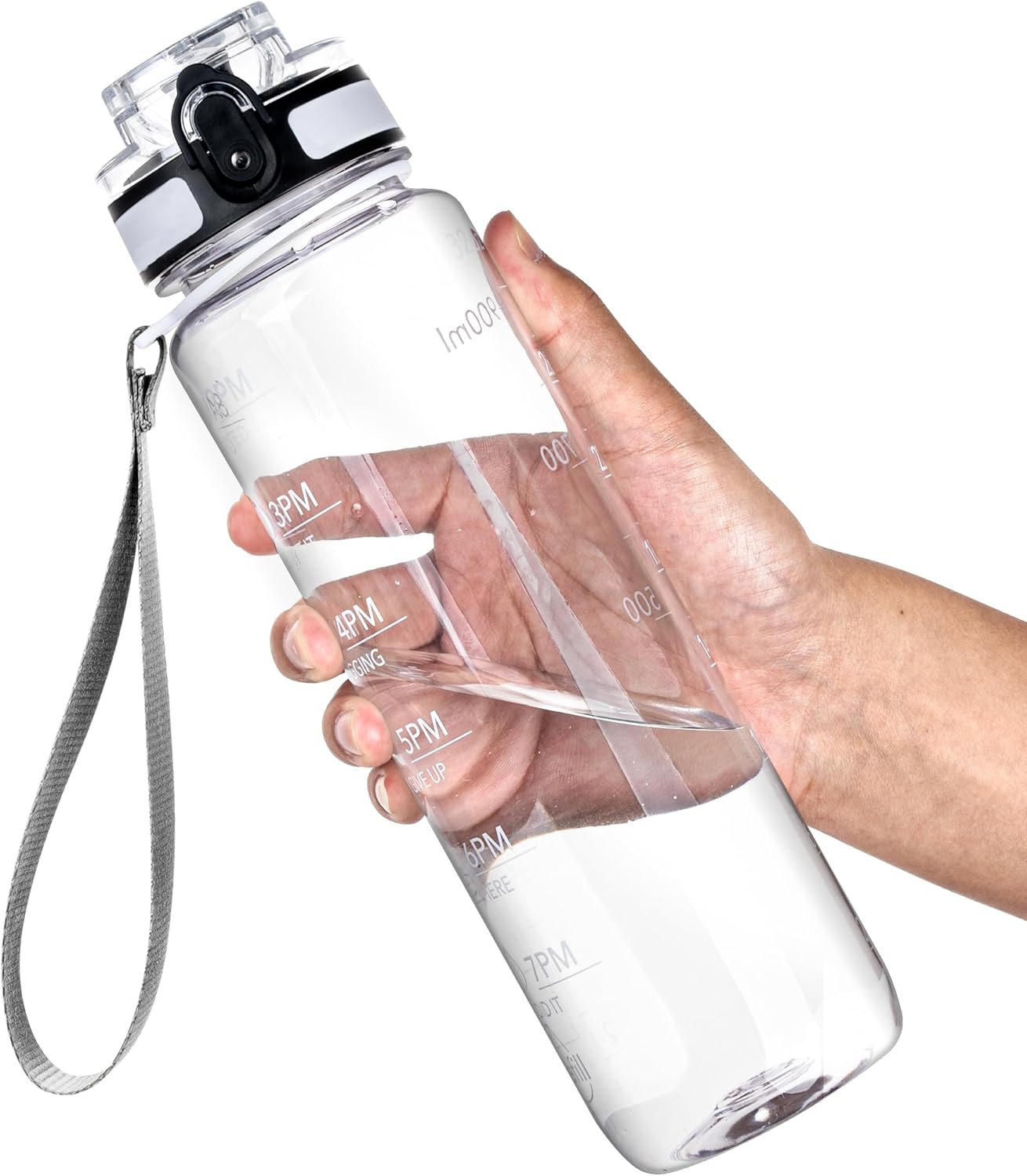 OLDLEY 32oz Motivational Sports Water Bottle - Time Marker, BPA-Free, Leakproof, Clear Design