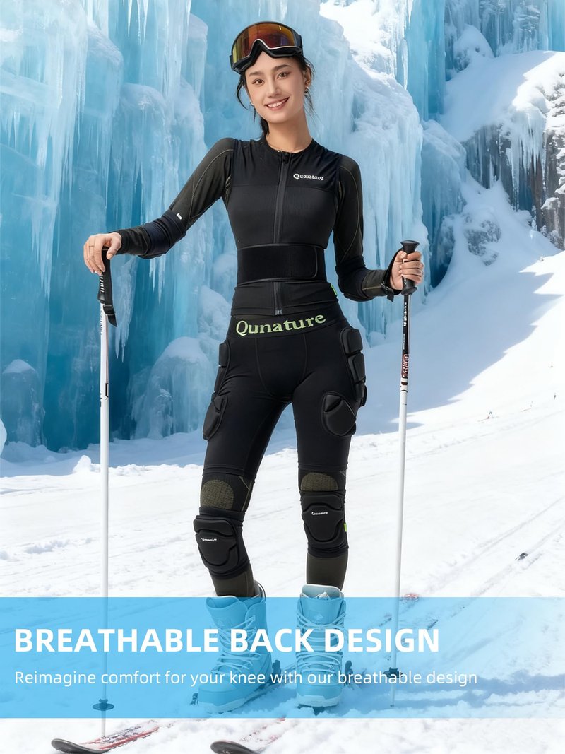 QUNATURE Ski Knee Pads Adults Thick EVA Cushion 360 Wrap Breathable Elastic Knit Knee Support for Skiing Snowboarding Skating Volleyball Basketball Cycling Unisex XL
